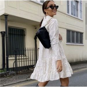 H&M textured jacquard long sleeves with bell ruffles mini dress.